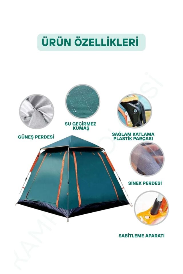 Camp One 6 Kişilik Kamp Doğa Deprem Çadırı Tam Otomatik Profesyonel Çadır
