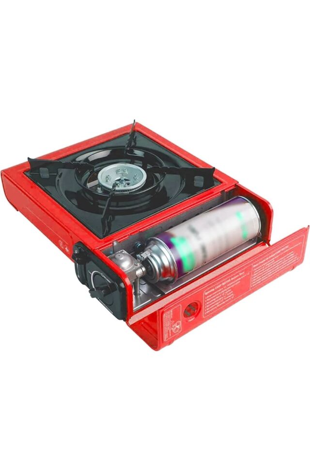 Camp One Portatif Tek Gözlü Stop Emniyetli Kamp Doğa Piknik Ocağı Profesyonel Çanta Hediyeli Kırmızı