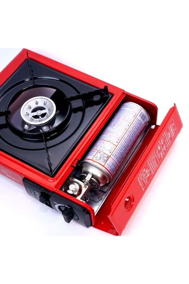 Camp One Portatif Tek Gözlü Stop Emniyetli Kamp Doğa Piknik Ocağı Profesyonel Çanta Hediyeli Kırmızı