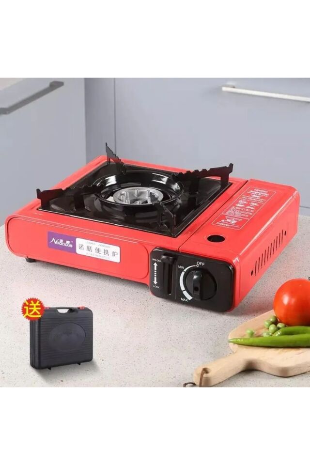 Camp One Portatif Tek Gözlü Stop Emniyetli Kamp Doğa Piknik Ocağı Profesyonel Çanta Hediyeli Kırmızı