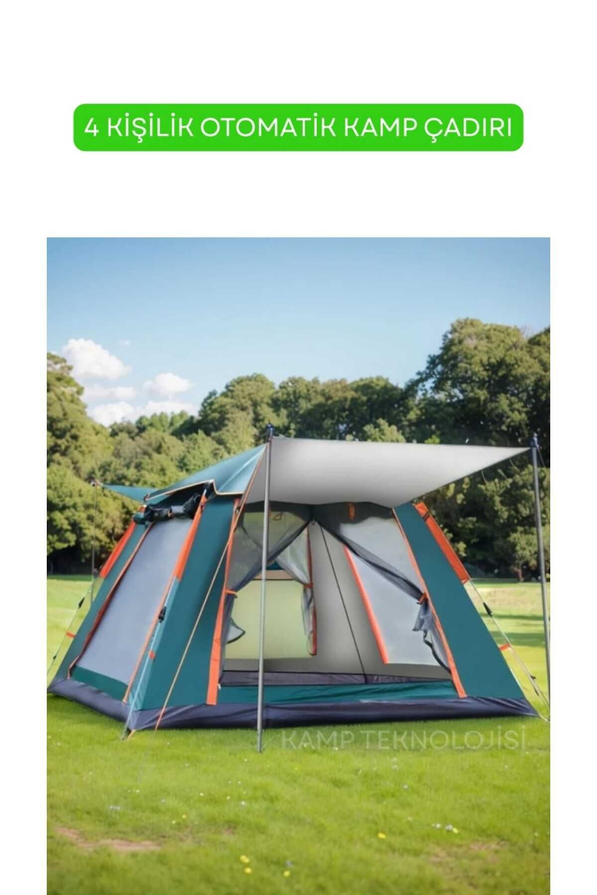 Camp One 4 Kişilik Otomatik Kurulum Dört Mevsim Profesyonel Kamp Doğa Deprem Çadırı 215*215*145 cm