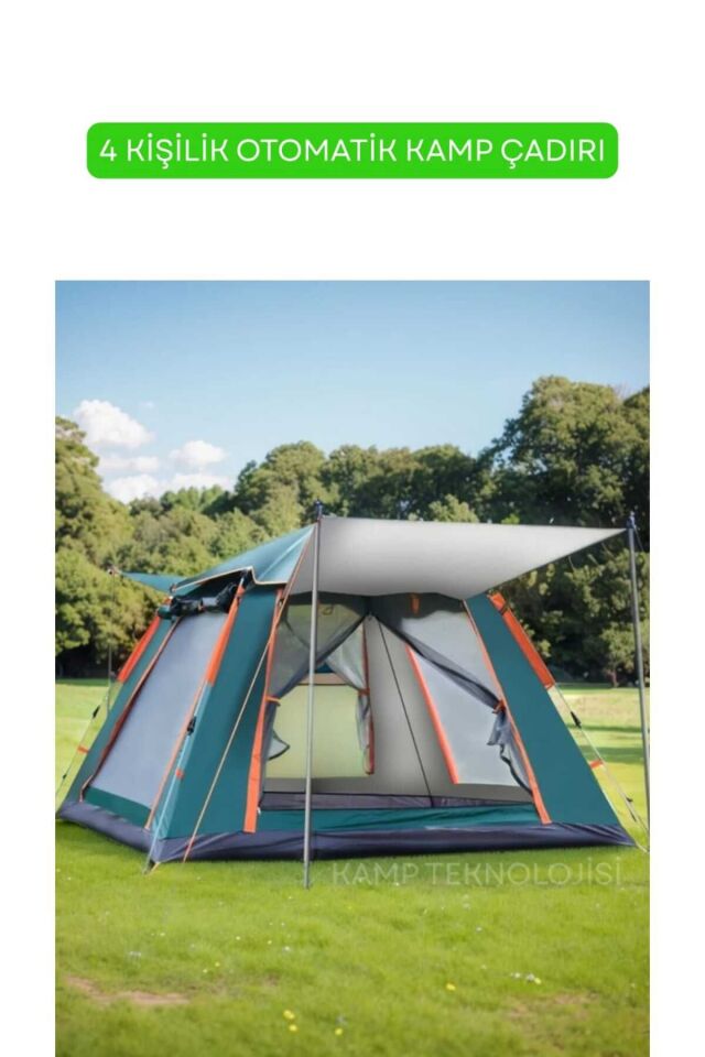 Camp One 4 Kişilik Otomatik Kurulum Dört Mevsim Profesyonel Kamp Doğa Deprem Çadırı 215*215*145 cm