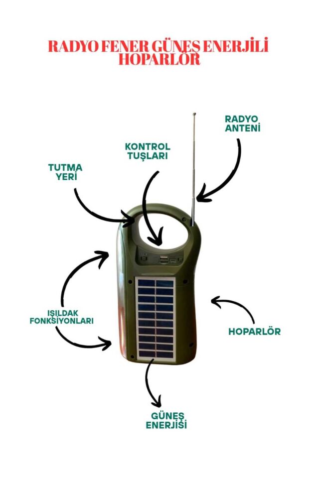 Radyolu Taşınabilir Güneş Enerjili Şarjlı LED Fonksiyonlu Kamp Feneri Hoparlör İki Kademeli Işık