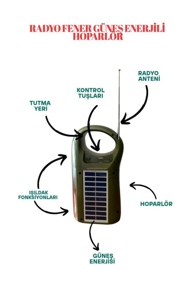Radyolu Taşınabilir Güneş Enerjili Şarjlı LED Fonksiyonlu Kamp Feneri Hoparlör İki Kademeli Işık
