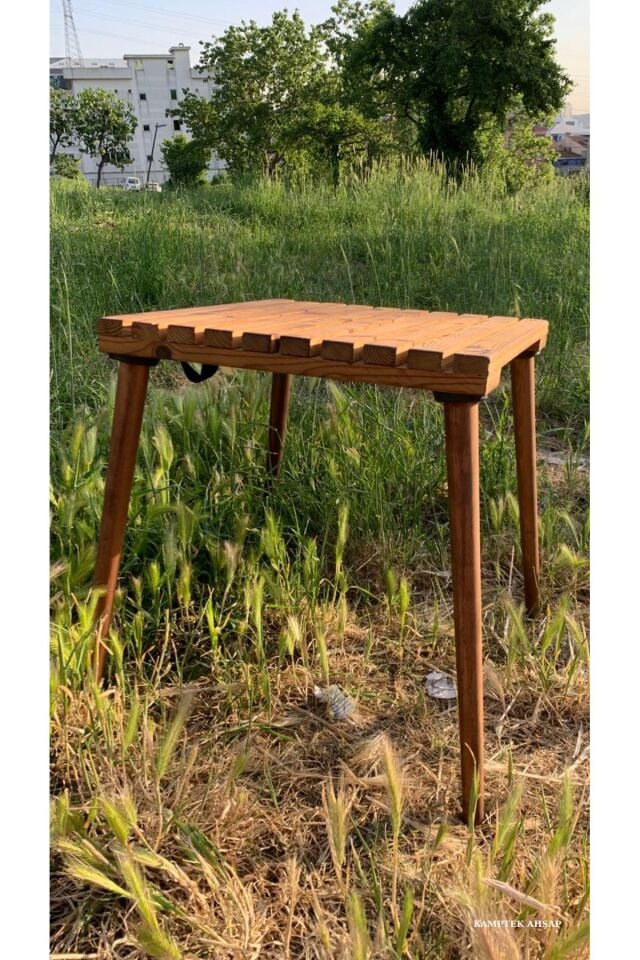 Kamptek Ahşap Atölyesinden Ahşap Lüx Konik Ayaklı Kamp Doğa Masası Dayanıklı 45*45 cm