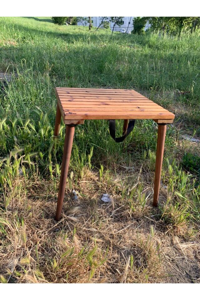 Kamptek Ahşap Atölyesinden Ahşap Lüx Konik Ayaklı Kamp Doğa Masası Dayanıklı 45*45 cm