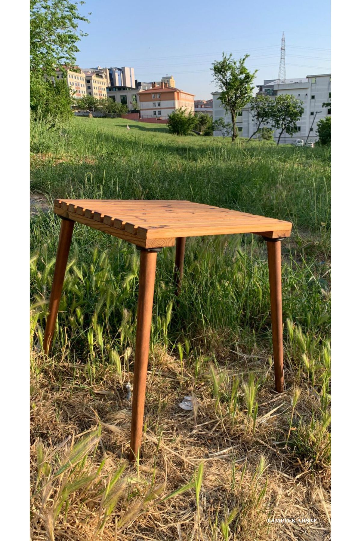Kamptek Ahşap Atölyesinden Ahşap Lüx Konik Ayaklı Kamp Doğa Masası Dayanıklı 45*45 cm