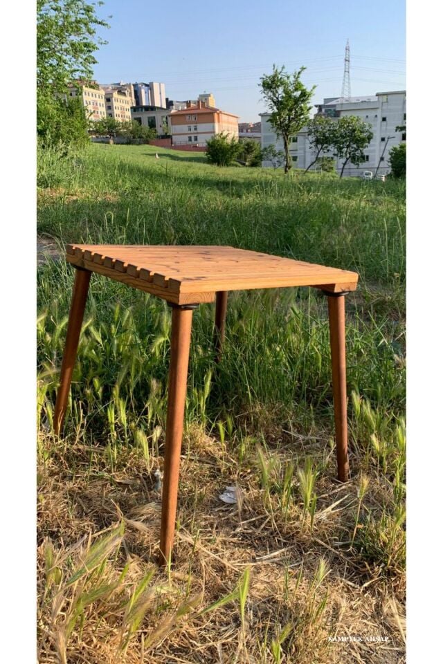 Kamptek Ahşap Atölyesinden Ahşap Lüx Konik Ayaklı Kamp Doğa Masası Dayanıklı 45*45 cm