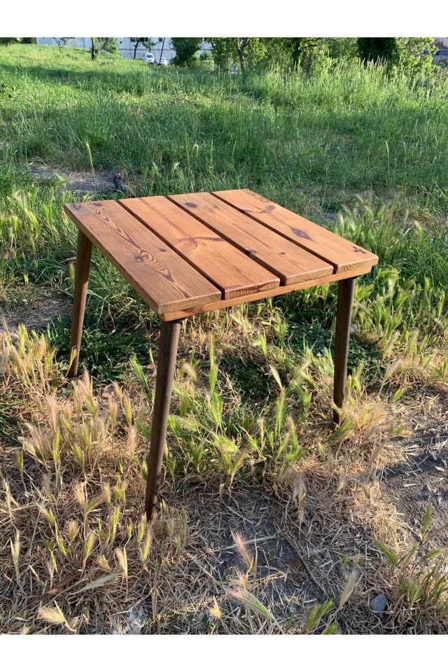 Kamptek Ahşap Atölyesinden Kalın Ahşap Dayanıklı Lüx Konik Ayaklı Kamp Doğa Masası 50*50 cm
