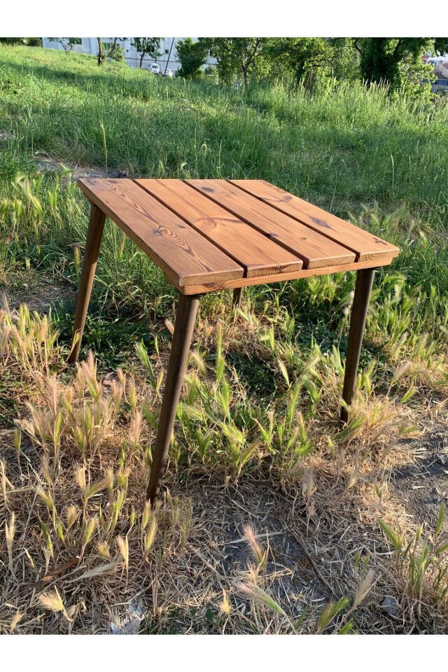 Kamptek Ahşap Atölyesinden Kalın Ahşap Dayanıklı Lüx Konik Ayaklı Kamp Doğa Bahçe Katlanabilir Masa 50*50 cm