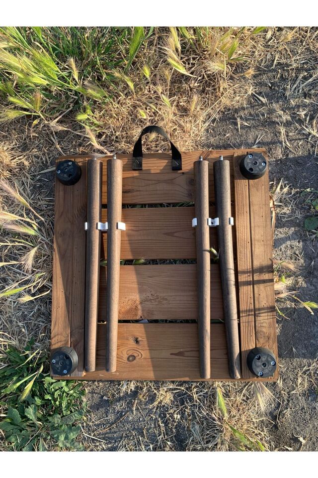 Kamptek Ahşap Atölyesinden Kalın Ahşap Dayanıklı Lüx Konik Ayaklı Kamp Doğa Bahçe Katlanabilir Masa 50*50 cm