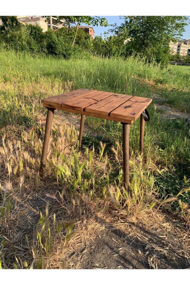 Kamptek Ahşap Atölyesinden Kalın Ahşap Dayanıklı Lüx Konik Ayaklı Kamp Doğa Masası 50*50 cm