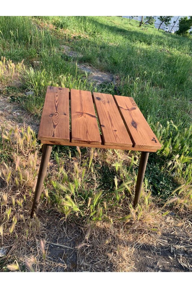 Kamptek Ahşap Atölyesinden Kalın Ahşap Dayanıklı Lüx Konik Ayaklı Kamp Doğa Masası 50*50 cm