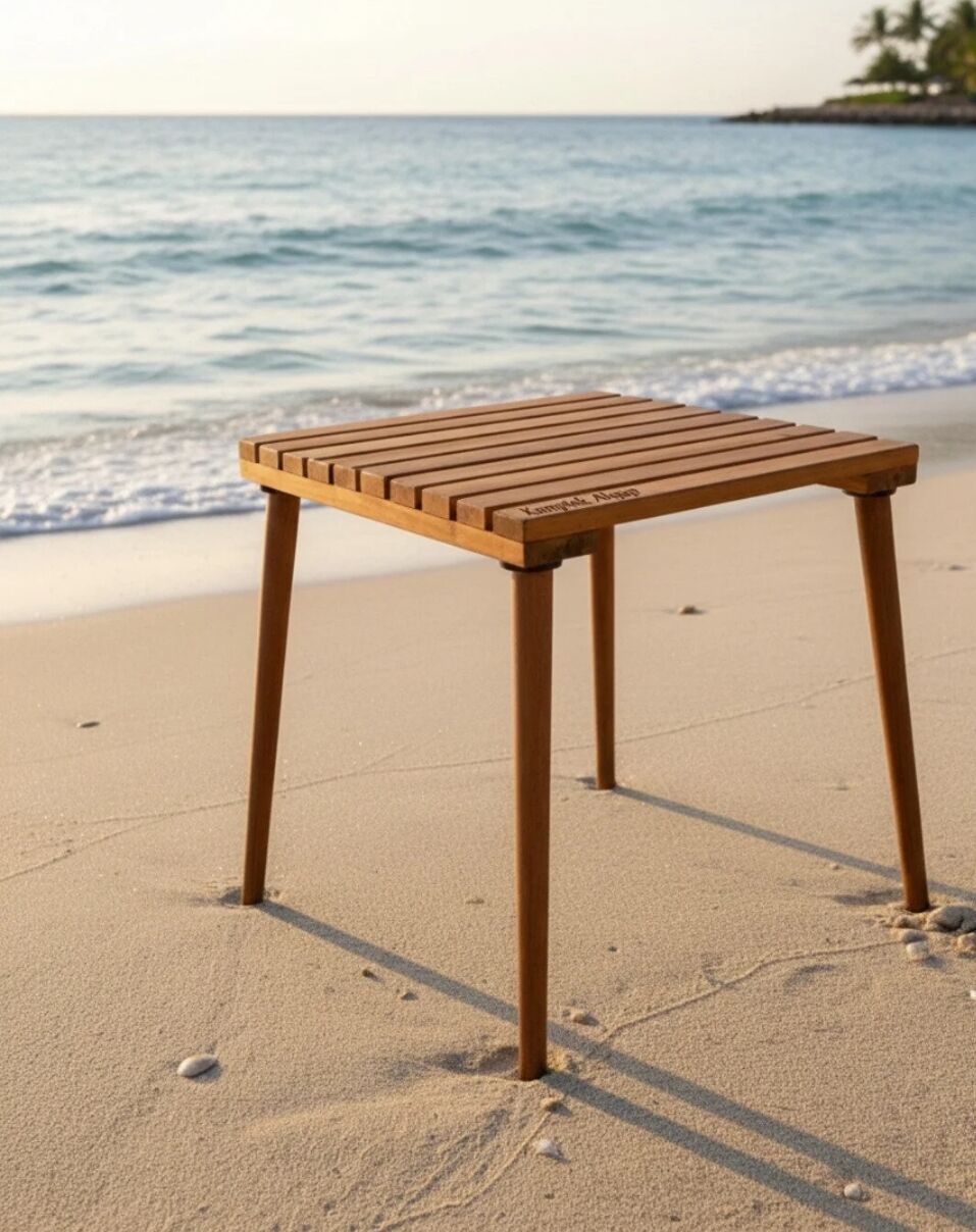 Kamptek Ahşap Atölyesinden Kalın Ahşap Dayanıklı Lüx Konik Ayaklı Kamp Doğa Bahçe Katlanabilir Masa 50*50 cm