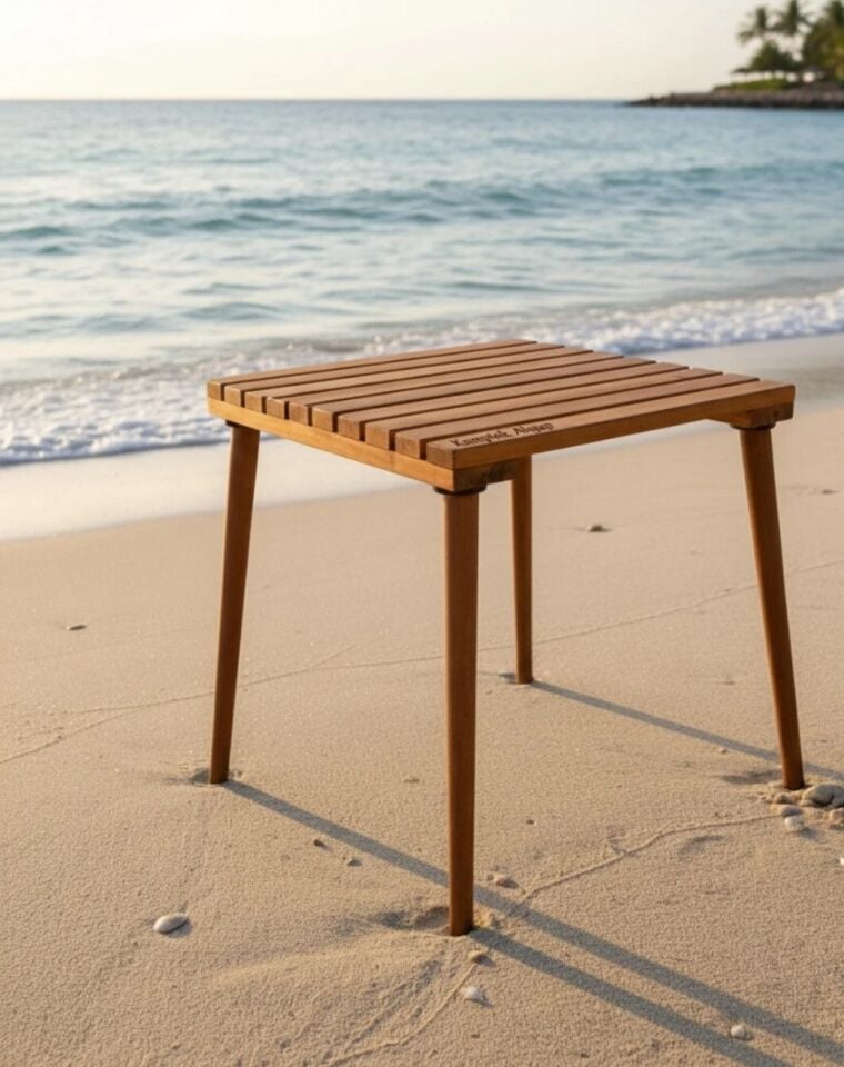 Kamptek Ahşap Atölyesinden Kalın Ahşap Dayanıklı Lüx Konik Ayaklı Kamp Doğa Bahçe Katlanabilir Masa 50*50 cm