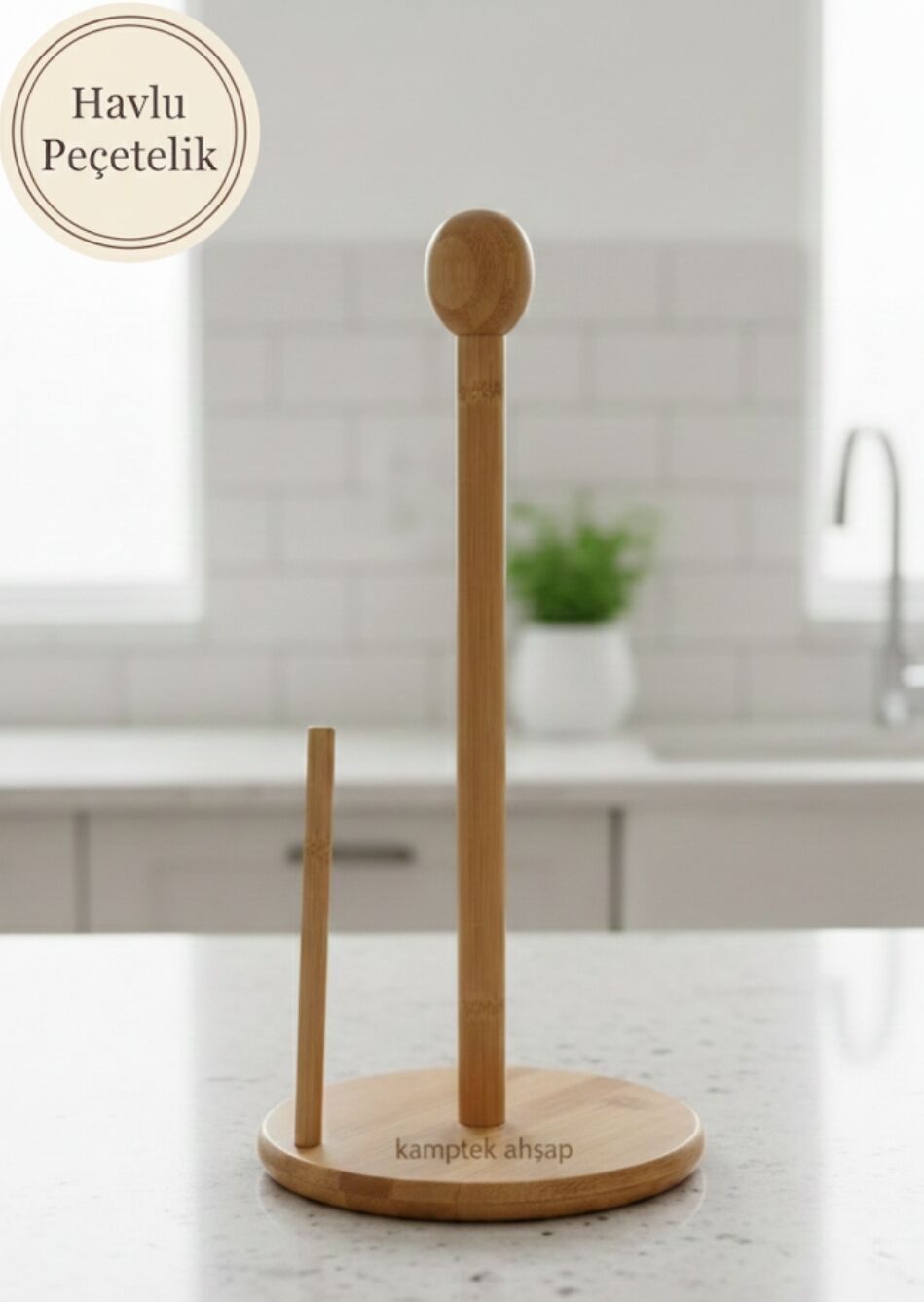 Kamptek Dekor Bambu Dev Havlu Peçetelik Yuvarlak Topuzlu Tasarım