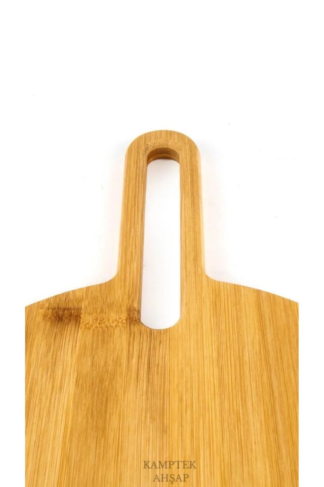Kamptek Ahşap Bambu Yuvarlak Tasarım Sunum Kesme Tahtası Büyük