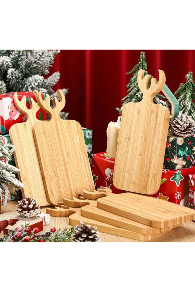 Kamptek Ahşap Bambu Geyik Tasarım Sunum Kesme Tahtası