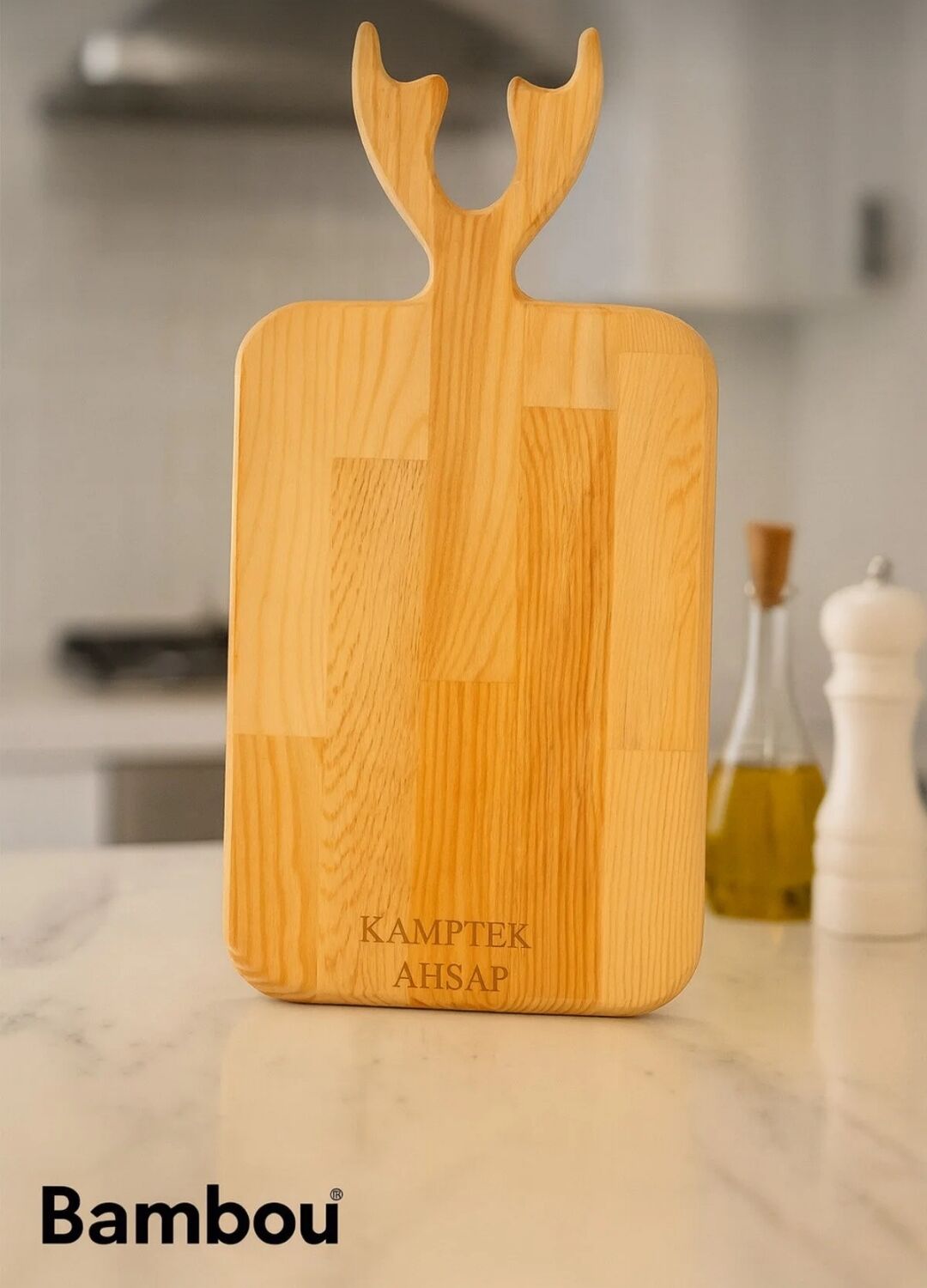 Kamptek Ahşap Bambu Geyik Tasarım Sunum Kesme Tahtası