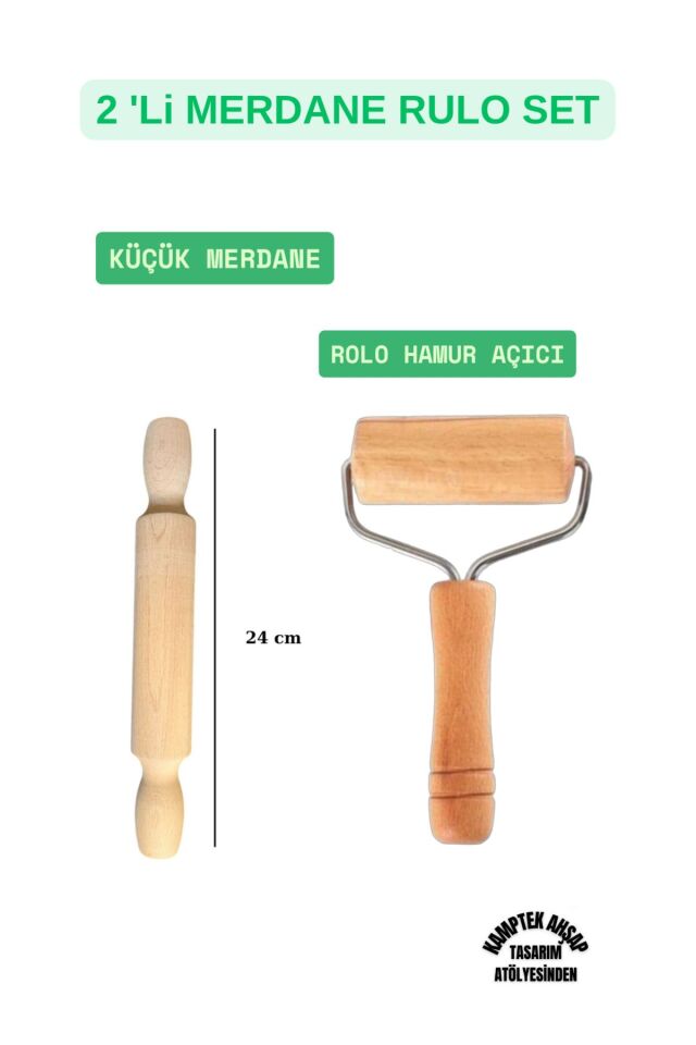 Merdane Set 2'li Rolo Hamur Açıcı Küçük Kurabiye Merdanesi