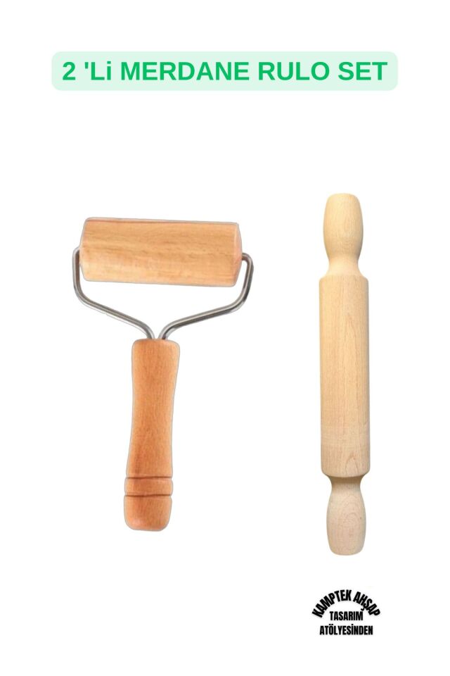 Merdane Set 2'li Rolo Hamur Açıcı Küçük Kurabiye Merdanesi