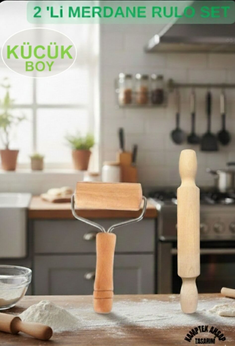 Merdane Set 2'li Rolo Hamur Açıcı Küçük Kurabiye Merdanesi