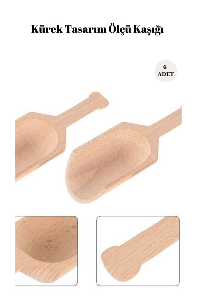 Kamptek Ahşap Baharat Ölçü Kaşığı 6 Adet Set Ahşap Kürek Tasarım