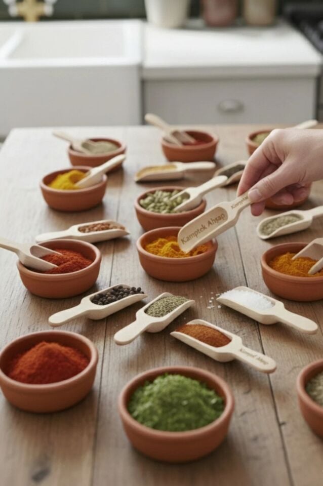 Kamptek Ahşap Baharat Ölçü Kaşığı 6 Adet Set Ahşap Kürek Tasarım