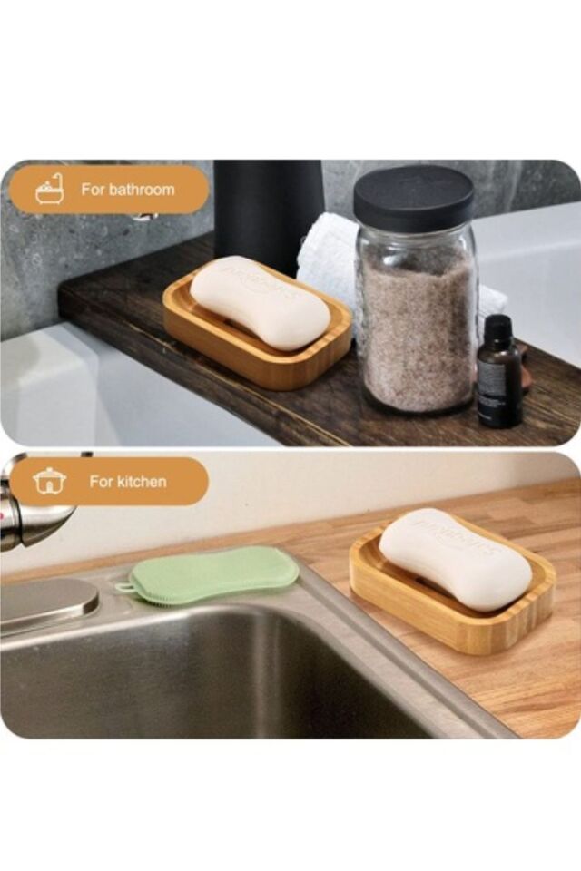 Kamptek Ahşap Bambu Katı Sabunluk 2 Adet Set Lavabo Sabunluk