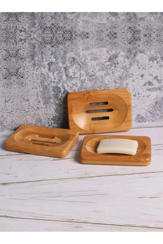 Kamptek Ahşap Bambu Katı Sabunluk 2 Adet Set Lavabo Sabunluk