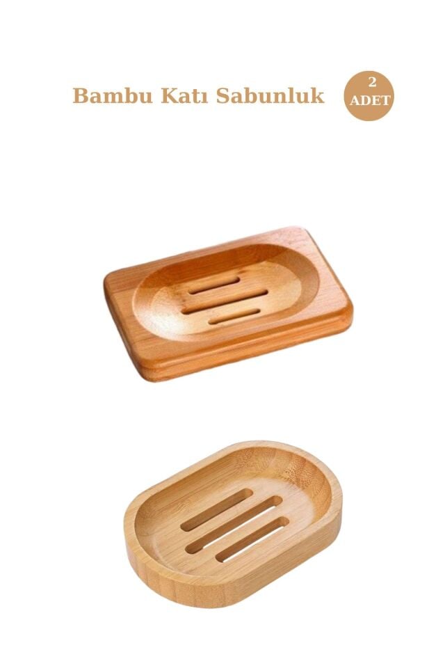 Kamptek Ahşap Bambu Katı Sabunluk 2 Adet Set Lavabo Sabunluk