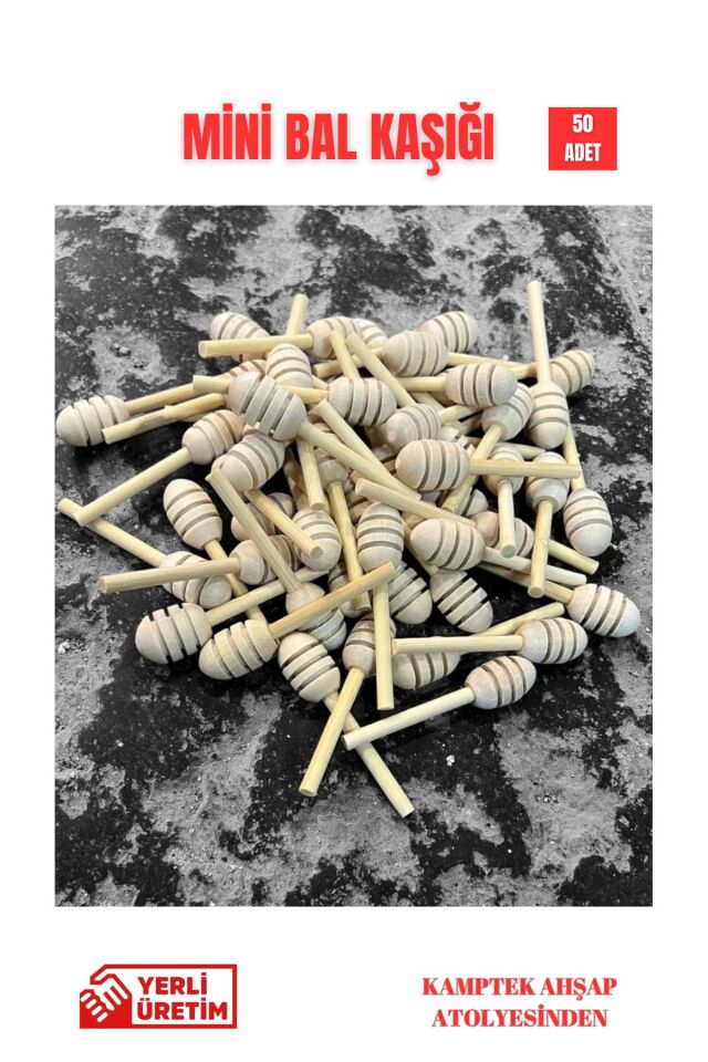 Kamptek Ahşap Atölyesinden Mini Bal Kaşığı Magnet Nikah İçin Kullanım 6 Cm 50 Adet