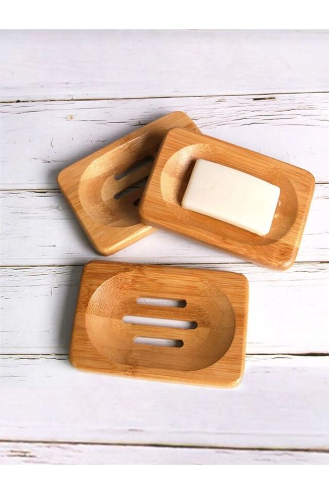 Kamptek Ahşap Yuvarlak Bambu Katı Sabunluk Dekor Lavabo Duş Sabunluk Oval Tasarım