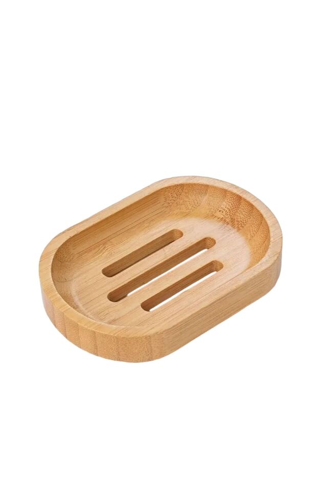 Kamptek Ahşap Yuvarlak Bambu Katı Sabunluk Dekor Lavabo Duş Sabunluk Oval Tasarım