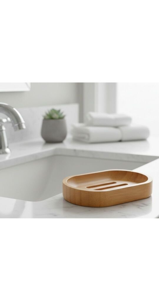 Kamptek Ahşap Yuvarlak Bambu Katı Sabunluk Dekor Lavabo Duş Sabunluk Oval Tasarım