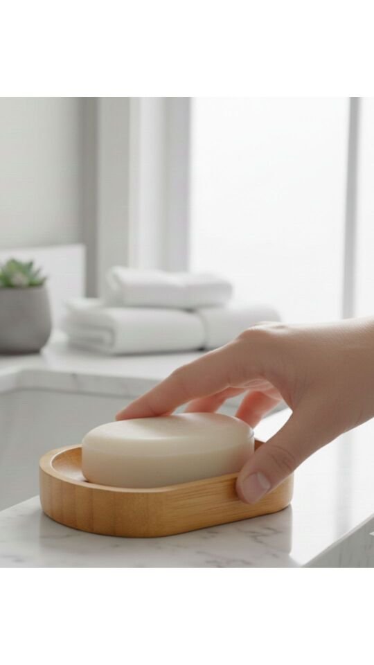 Kamptek Ahşap Yuvarlak Bambu Katı Sabunluk Dekor Lavabo Duş Sabunluk Oval Tasarım