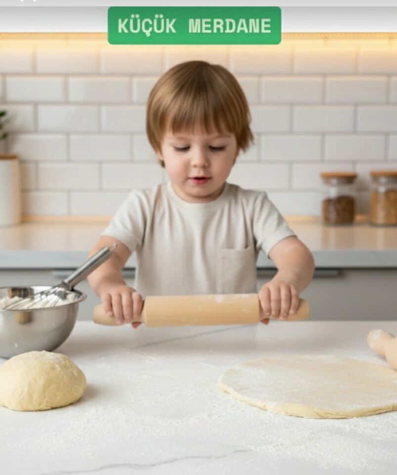 Kamptek Ahşap Atölyesinden Küçük Hobi Kurabiye Merdanesi Verniksiz Doğal 24 cm