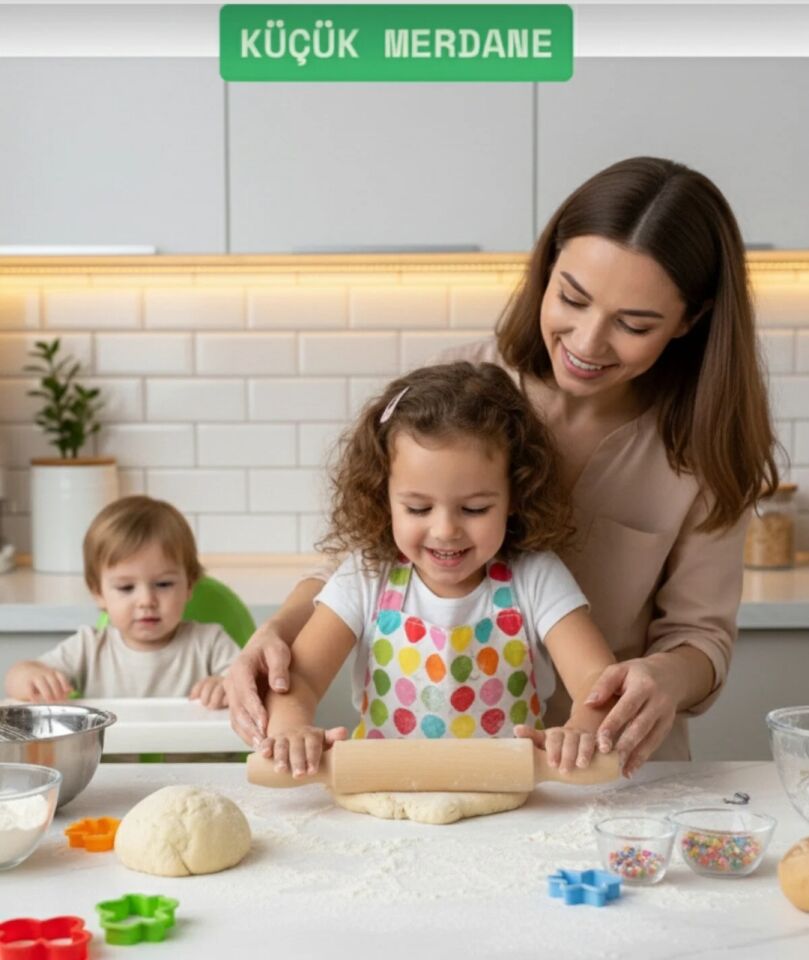 Kamptek Ahşap Atölyesinden Küçük Hobi Kurabiye Merdanesi Verniksiz Doğal 24 cm