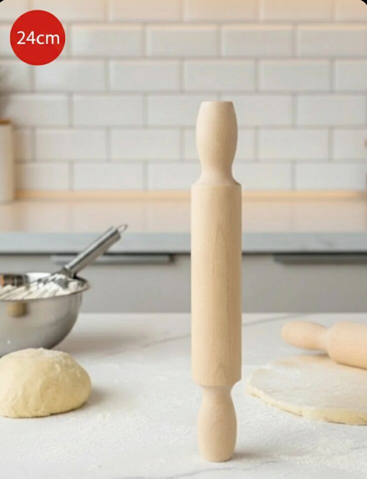 Kamptek Ahşap Atölyesinden Küçük Hobi Kurabiye Merdanesi Verniksiz Doğal 24 cm