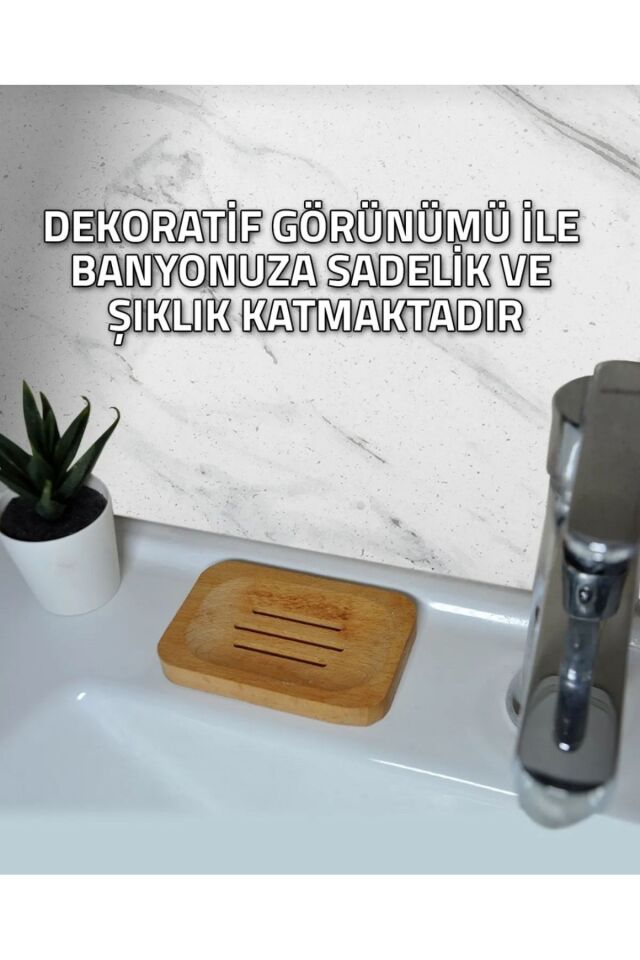 Kamptek Ahşap Bambu Katı Sabunluk Dekor Lavabo Duş Sabunluk Kare