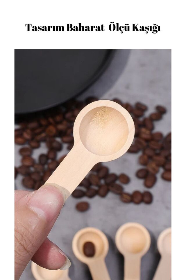 Kamptek Ahşap Yuvarlak  Tasarım Mini Baharat Servis  Ölçü Kaşığı 6 Adet Set