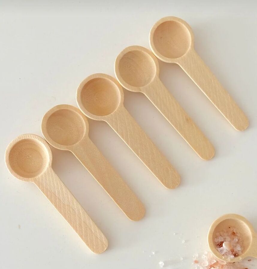 Kamptek Ahşap Yuvarlak  Tasarım Mini Baharat Servis  Ölçü Kaşığı 6 Adet Set