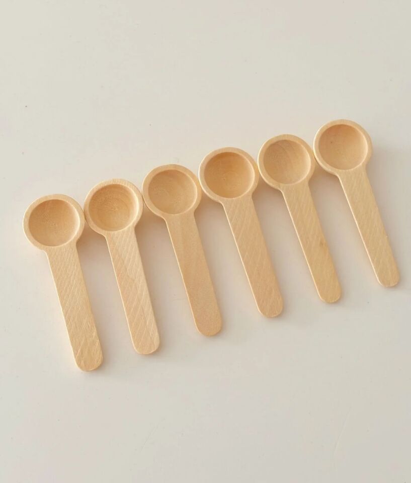 Kamptek Ahşap Yuvarlak  Tasarım Mini Baharat Servis  Ölçü Kaşığı 6 Adet Set