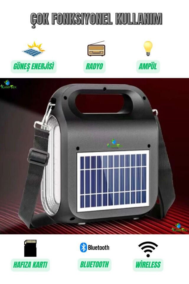 Kamp Tipi Güneş Enerjili Işıldak Hoparlör Powerbank Radyo Bluetooth Ampül Fonksiyonlu Profesyonel