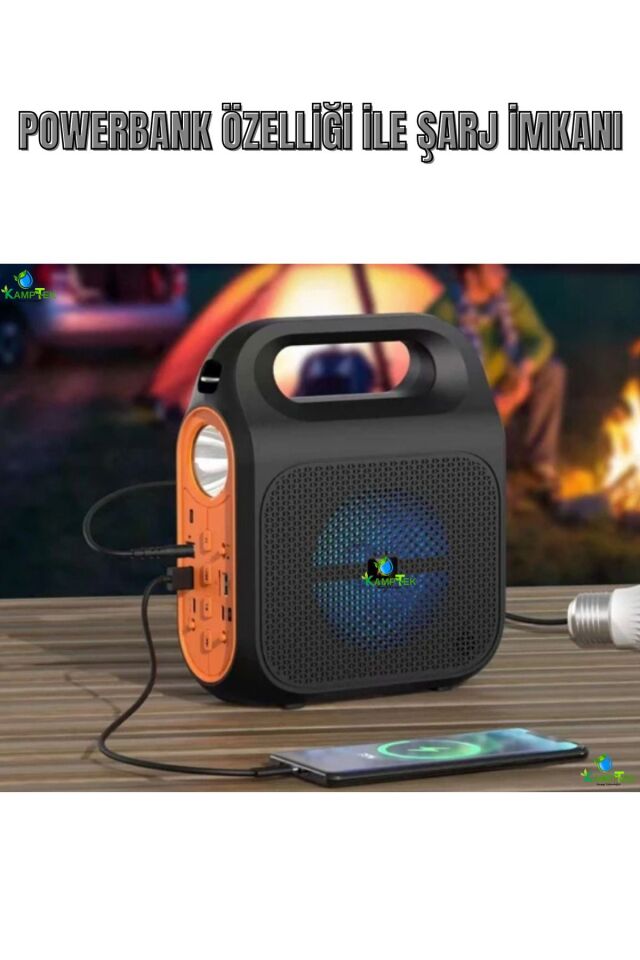 Kamp Tipi Güneş Enerjili Işıldak Hoparlör Powerbank Radyo Bluetooth Ampül Fonksiyonlu Profesyonel