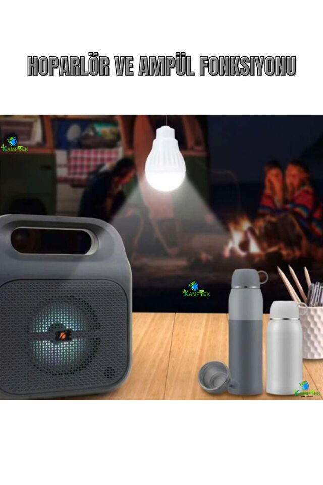 Kamp Tipi Güneş Enerjili Işıldak Hoparlör Powerbank Radyo Bluetooth Ampül Fonksiyonlu Profesyonel