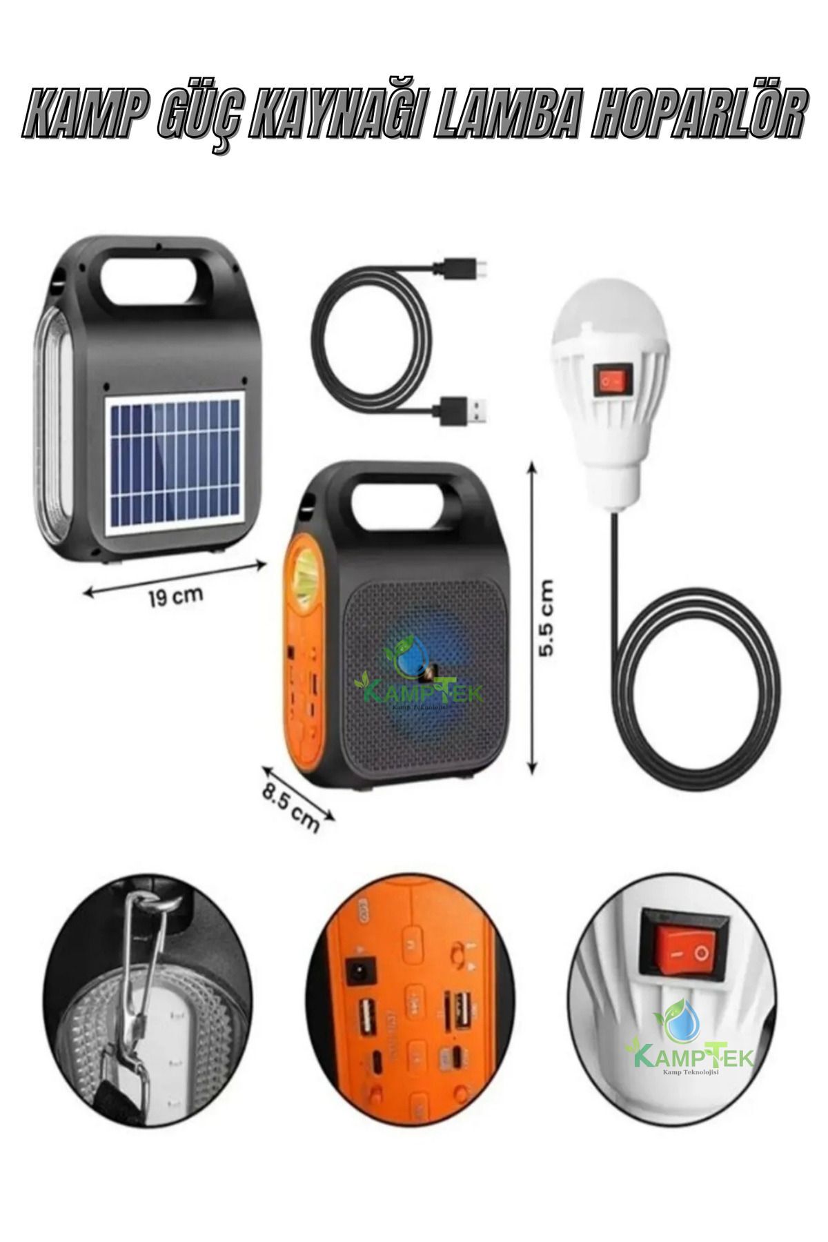 Kamp Tipi Güneş Enerjili Işıldak Hoparlör Powerbank Radyo Bluetooth Ampül Fonksiyonlu Profesyonel