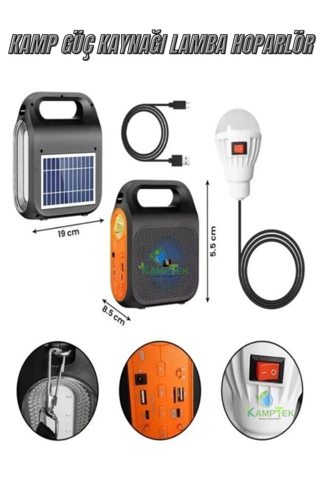 Kamp Tipi Güneş Enerjili Işıldak Hoparlör Powerbank Radyo Bluetooth Ampül Fonksiyonlu Profesyonel
