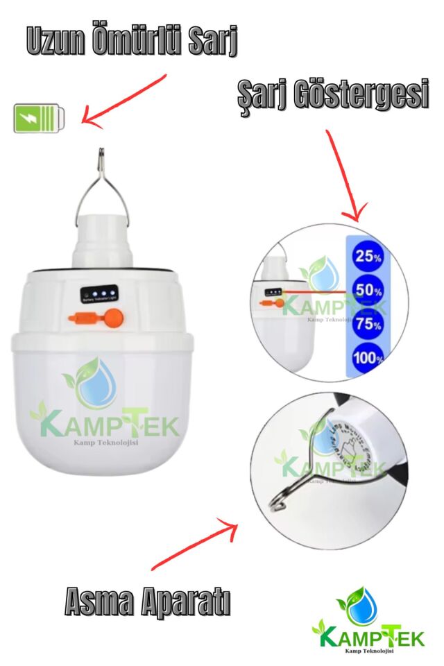 Güneş Enerjili Fonksiyonlu Kamp Doğa  Çadır Dış Mekan Lambası 240W Asma Aparatlı