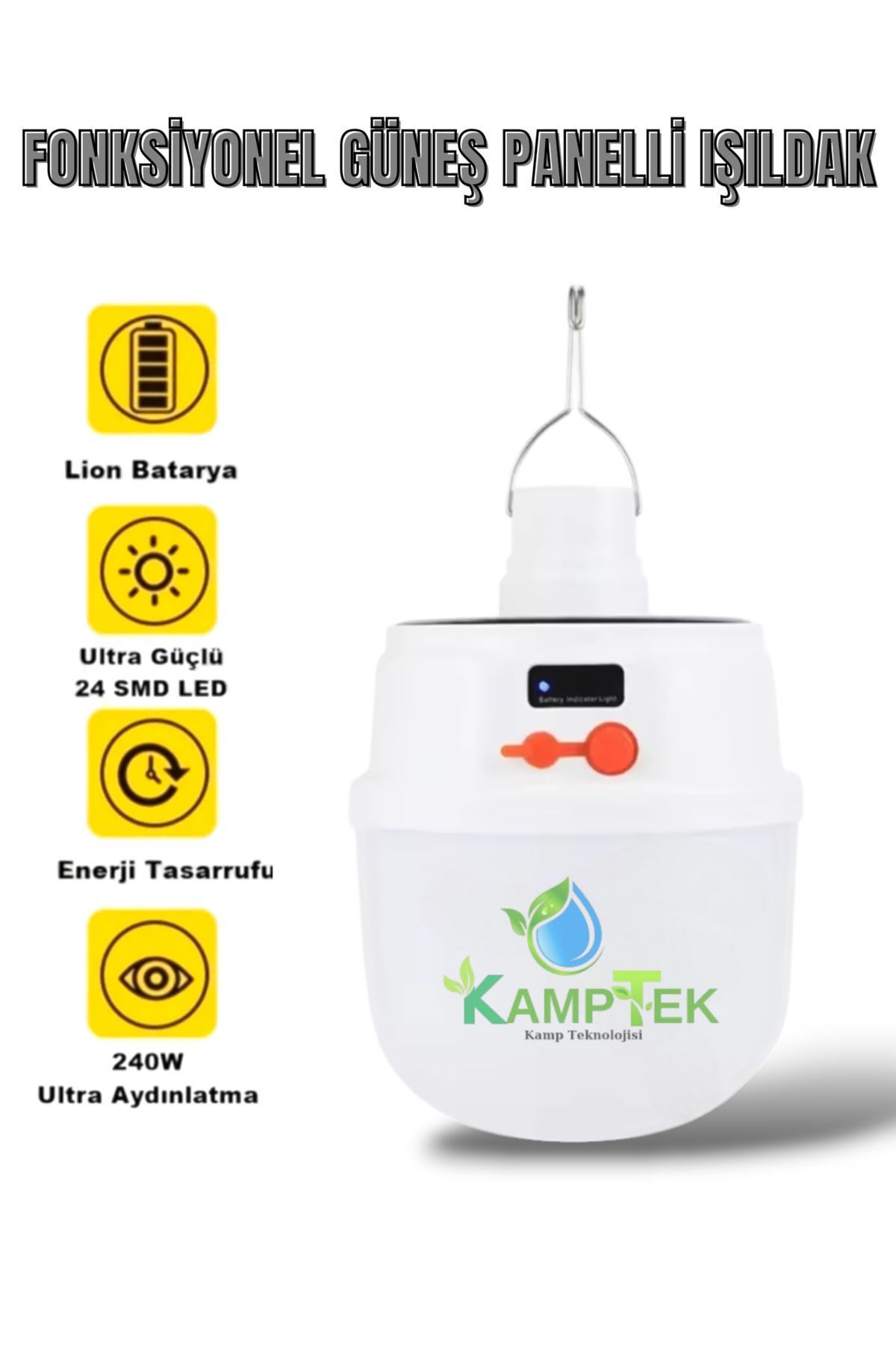Güneş Enerjili Fonksiyonlu Kamp Doğa  Çadır Dış Mekan Lambası 240W Asma Aparatlı
